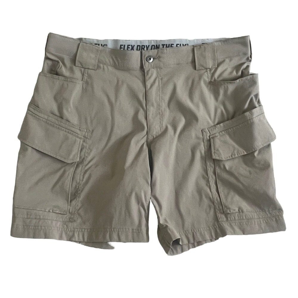 Duluth Trading Flex Dry On The Fly Cargo Shorts Mens 40 Beige Relaxed Fit Hiking